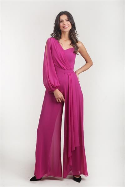 Fleano Tek Kol Straplez Yaka Abiye Tulum FUŞYA