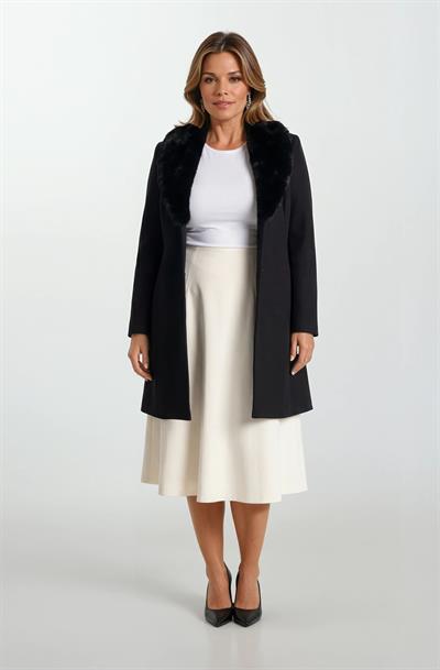 Forestier Şal Yaka Kürklü Tek Düğme Kuşaklı Kaban SİYAH