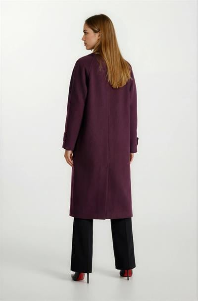 Frassica Kruvaze Yaka Üstten Kapaklı Cepli Kolu Bantlı Kaban MÜRDÜM