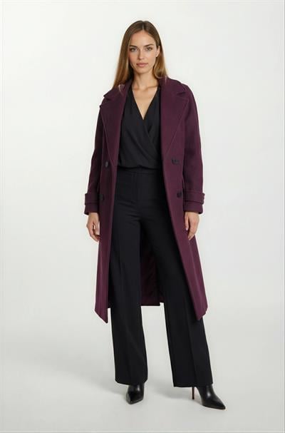 Frassica Kruvaze Yaka Üstten Kapaklı Cepli Kolu Bantlı Kaban MÜRDÜM