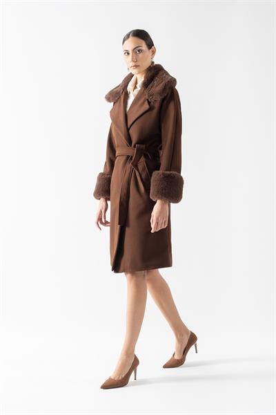 Friedricks Kruvaze Yakası Kolları Kürklü Kaban KAHVE