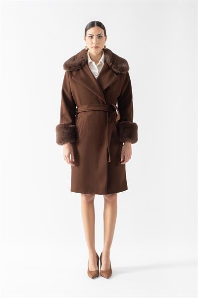 Friedricks Kruvaze Yakası Kolları Kürklü Kaban KAHVE