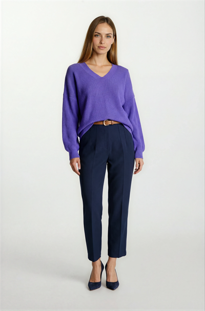 Furmann Yüksek Bel Deri Kemerli  Dar Paça Pantolon LACİVERT