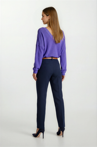 Furmann Yüksek Bel Deri Kemerli  Dar Paça Pantolon LACİVERT