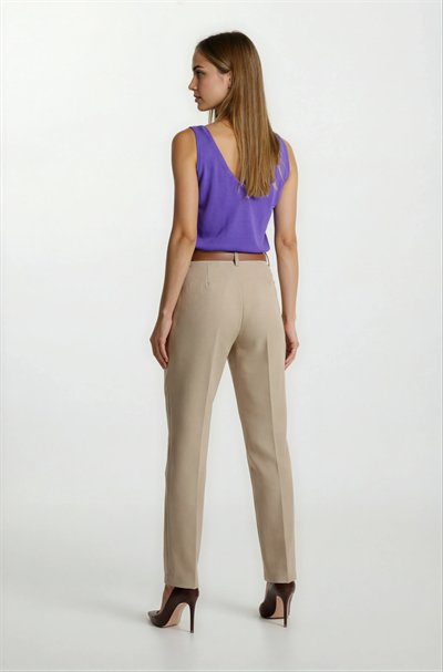 Furmann Yüksek Bel Deri Kemerli  Dar Paça Pantolon VİZON