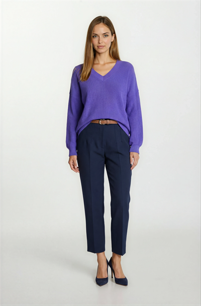 Furmann Yüksek Bel Deri Kemerli  Dar Paça Pantolon LACİVERT