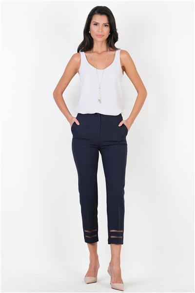 Mariella Klasik Kesim Paçası Tüllü Pantolon LACİVERT