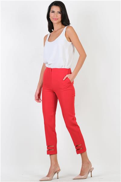 Mariella Klasik Kesim Paçası Tüllü Pantolon KIRMIZI