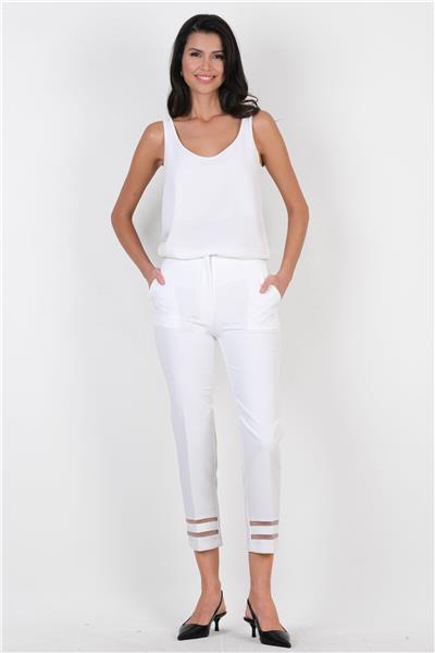 Mariella Klasik Kesim Paçası Tüllü Pantolon EKRU