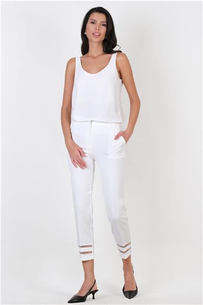 Mariella Klasik Kesim Paçası Tüllü Pantolon EKRU