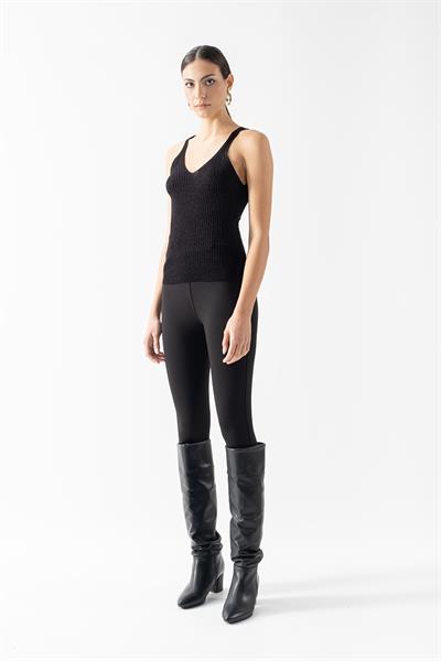 Futterman V Yaka Askılı Simli Triko SİYAH