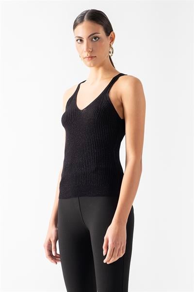 Futterman V Yaka Askılı Simli Triko SİYAH