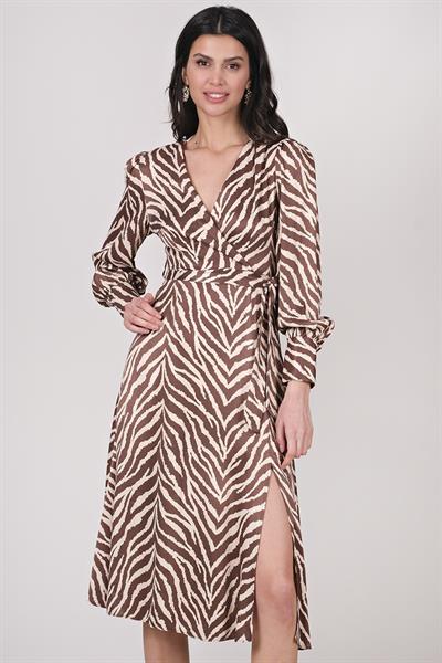 Gavina Kruvaze Yaka Elbise KAHVE