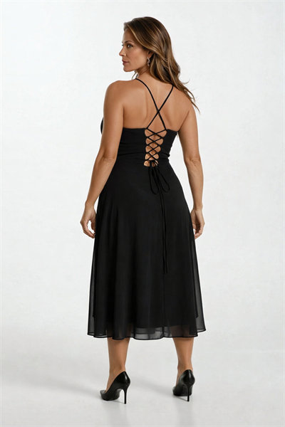 Gegia  Kruvaze Çapraz Bağcıklı Kısa Abiye SİYAH