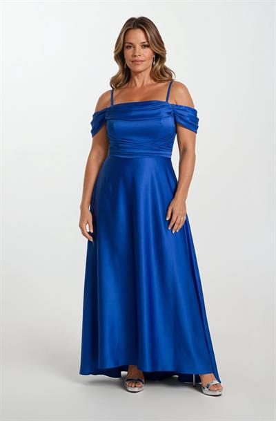 Genzio Degaje Yaka Taşlı Askı Uzun Abiye Elbise SAKS