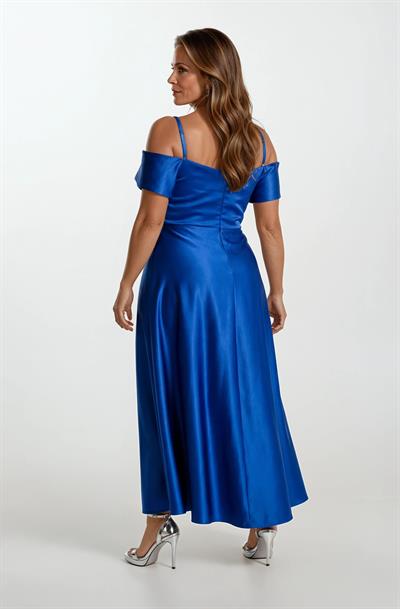 Genzio Degaje Yaka Taşlı Askı Uzun Abiye Elbise SAKS