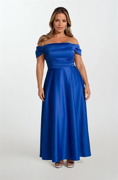 Genzio Degaje Yaka Taşlı Askı Uzun Abiye Elbise SAKS