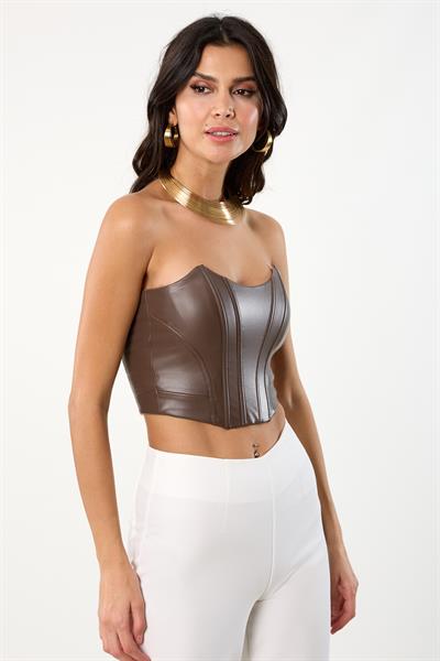 Gioina Sırt Metal Fermuarlı Straplez Bustiyer VİZON