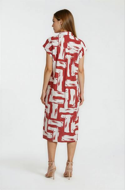 Gömlek Yaka Düğmeli Kuşaklı Midi Elbise BORDO