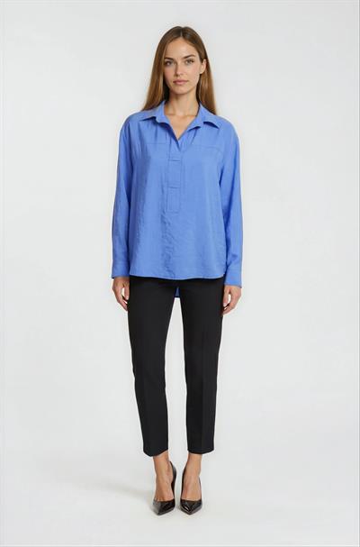 Gömlek Yaka Yarım Pat Uzun Kol Bluz SAKS