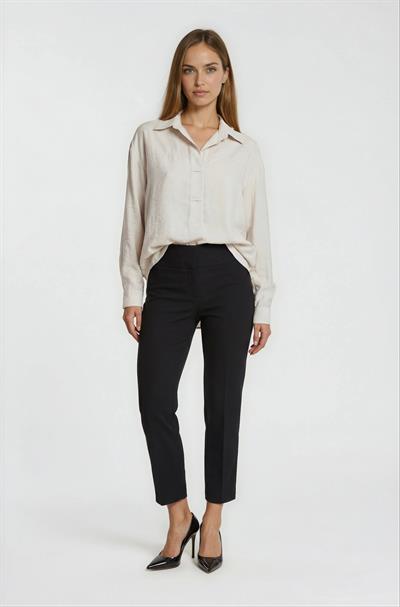 Gömlek Yaka Yarım Pat Uzun Kol Bluz TAŞ