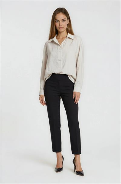 Gömlek Yaka Yarım Pat Uzun Kol Bluz TAŞ