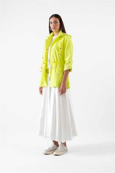 Goudot Kapüşonlu Mevsimlik Parka – Beli Büzgülü, Çıtçıt Detaylı AÇIK YEŞİL