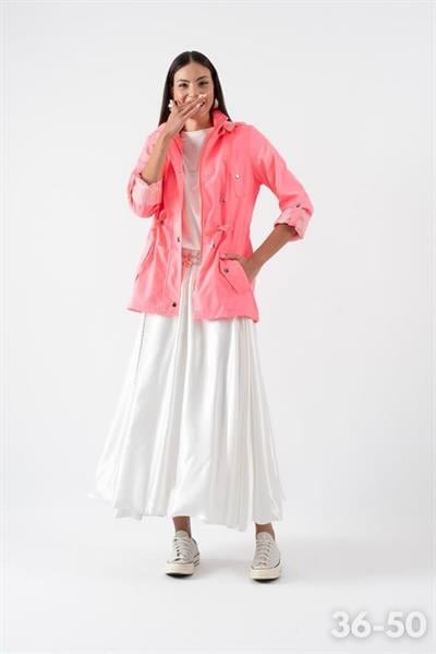 Goudot Kapüşonlu Mevsimlik Parka – Beli Büzgülü, Çıtçıt Detaylı PEMBE