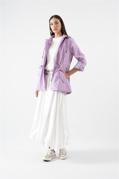 Goudot Kapüşonlu Mevsimlik Parka – Beli Büzgülü, Çıtçıt Detaylı LİLA