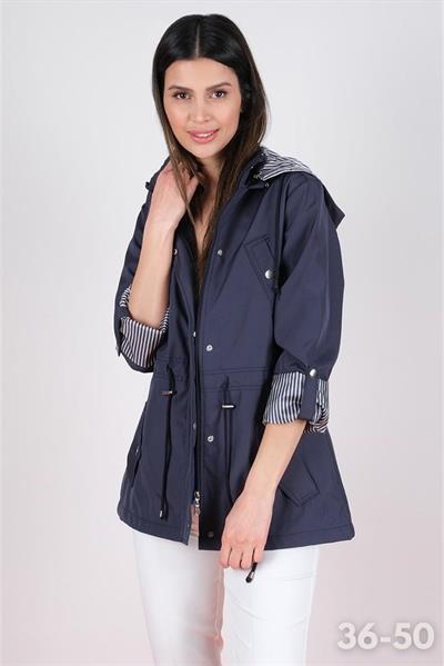 Goudot Kapüşonlu Mevsimlik Parka – Beli Büzgülü, Çıtçıt Detaylı LACİVERT