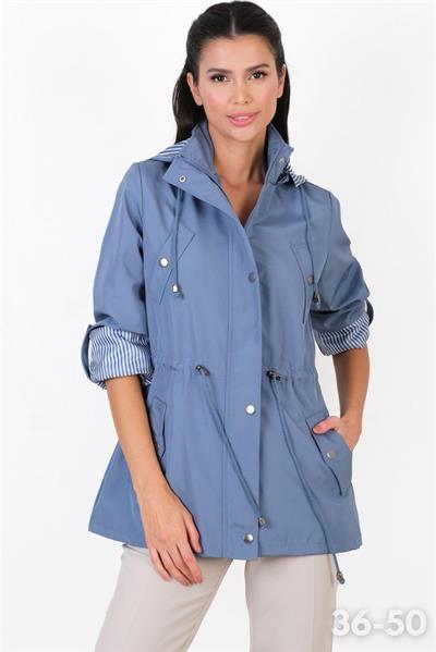 Goudot Kapüşonlu Mevsimlik Parka – Beli Büzgülü, Çıtçıt Detaylı İNDİGO