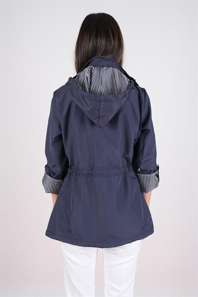 Goudot Kapüşonlu Mevsimlik Parka – Beli Büzgülü, Çıtçıt Detaylı LACİVERT