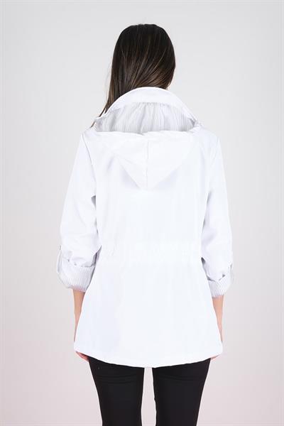 Goudot Kapüşonlu Mevsimlik Parka – Beli Büzgülü, Çıtçıt Detaylı BEYAZ