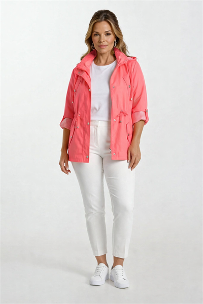 Goudot Kapüşonlu Mevsimlik Parka – Beli Büzgülü, Çıtçıt Detaylı PEMBE