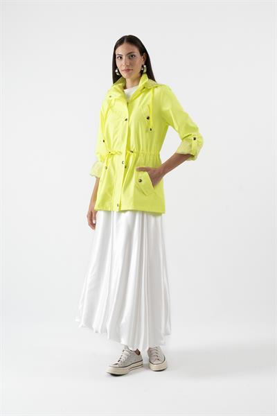 Goudot Kapüşonlu Mevsimlik Parka – Beli Büzgülü, Çıtçıt Detaylı AÇIK YEŞİL