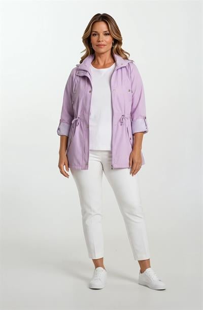 Goudot Kapüşonlu Mevsimlik Parka – Beli Büzgülü, Çıtçıt Detaylı LİLA