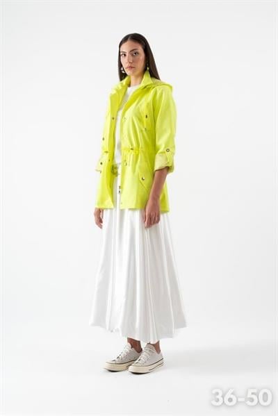 Goudot Kapüşonlu Mevsimlik Parka – Beli Büzgülü, Çıtçıt Detaylı AÇIK YEŞİL