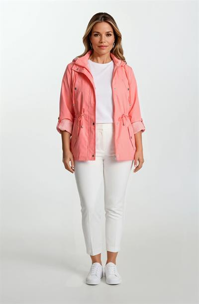 Goudot Kapüşonlu Mevsimlik Parka – Beli Büzgülü, Çıtçıt Detaylı PEMBE