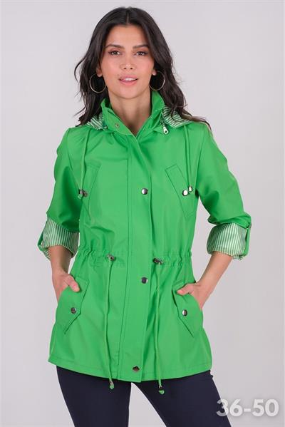 Goudot Kapüşonlu Mevsimlik Parka – Beli Büzgülü, Çıtçıt Detaylı YEŞİL