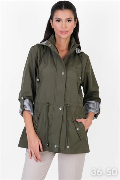 Goudot Kapüşonlu Mevsimlik Parka – Beli Büzgülü, Çıtçıt Detaylı HAKİ