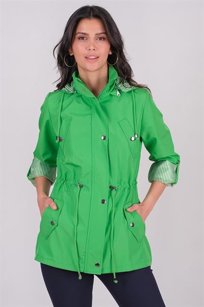 Goudot Kapüşonlu Mevsimlik Parka – Beli Büzgülü, Çıtçıt Detaylı YEŞİL