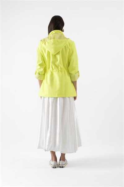 Goudot Kapüşonlu Mevsimlik Parka – Beli Büzgülü, Çıtçıt Detaylı AÇIK YEŞİL