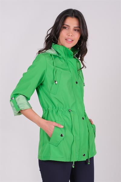 Goudot Kapüşonlu Mevsimlik Parka – Beli Büzgülü, Çıtçıt Detaylı YEŞİL