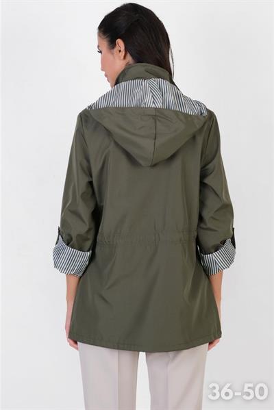 Goudot Kapüşonlu Mevsimlik Parka – Beli Büzgülü, Çıtçıt Detaylı HAKİ