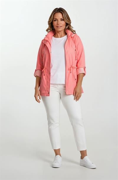 Goudot Kapüşonlu Mevsimlik Parka – Beli Büzgülü, Çıtçıt Detaylı PEMBE