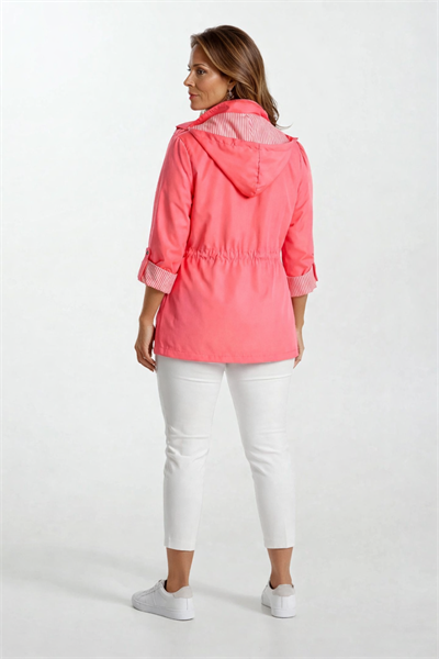 Goudot Kapüşonlu Mevsimlik Parka – Beli Büzgülü, Çıtçıt Detaylı PEMBE