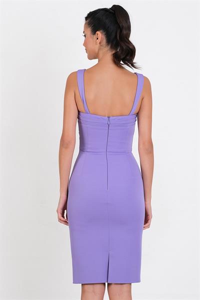 Guelfa Kalın Askılı Beli Drapeli Kısa Elbise LİLA