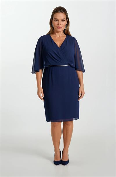 Guelfino Kruvaze Yaka Kısa Abiye Elbise LACİVERT