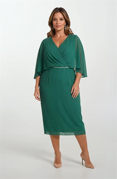 Guelfino Kruvaze Yaka Kısa Abiye Elbise ZÜMRÜT