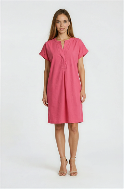 Hakim Yaka Kısa Kol Midi Elbise MERCAN